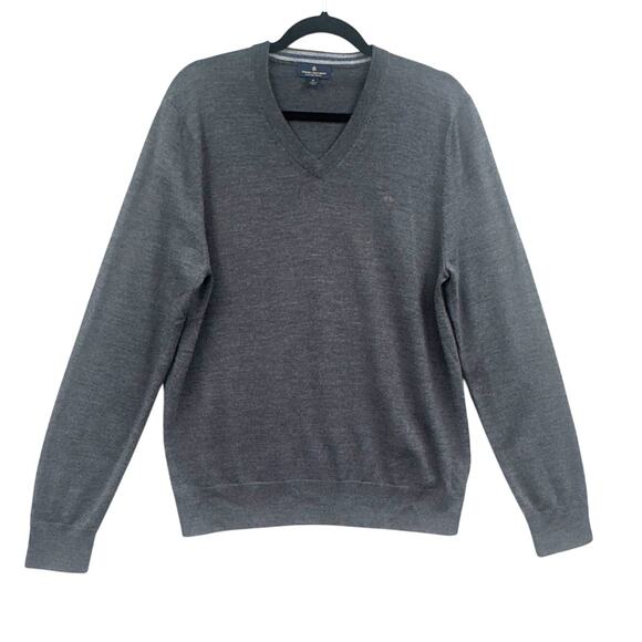 Brooks Brothers Merino Wool Sweater M V-Neck Gray Preppy Ivy League Old Money - Picture 1 of 14